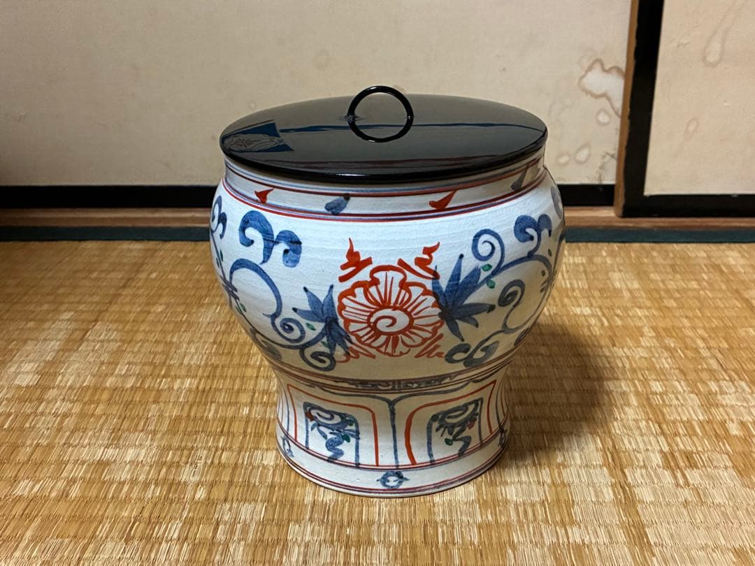 茶道具 紅安南 水指 【黒石窯】印あり 共箱