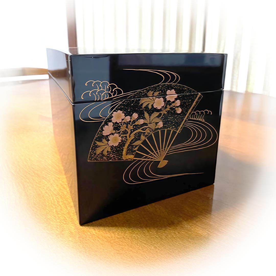 利休扇面蒔絵茶箱　輪島塗　市中五稜作