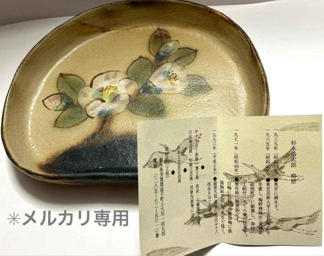 陶芸作家 益子焼 杉本浩太郎 作品 絵皿 白椿