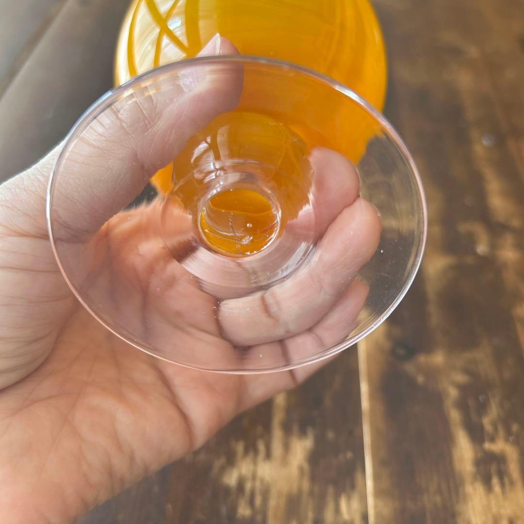 ガラス作家　ミネウチモネ　1点もの　綺麗なイエローグラス　作家物　小さめグラス