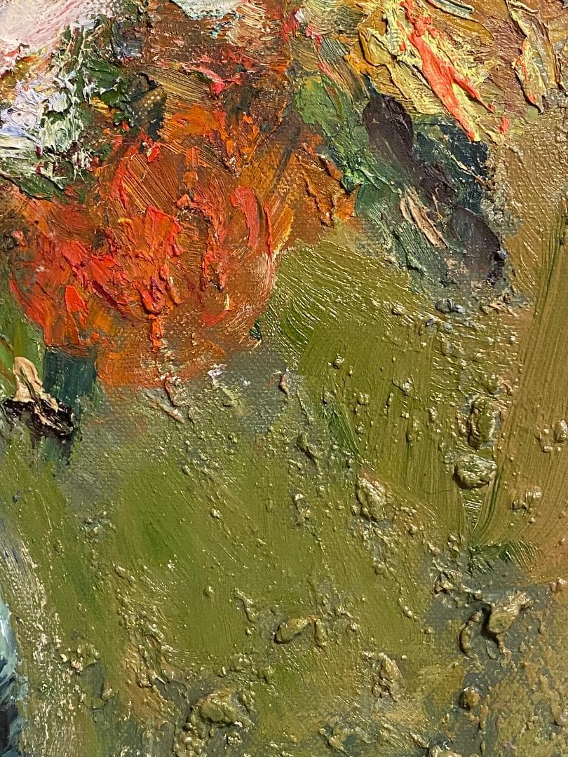 「真作」作者不明「バラ」静物画　油彩画　額装　サイン有り　F10号