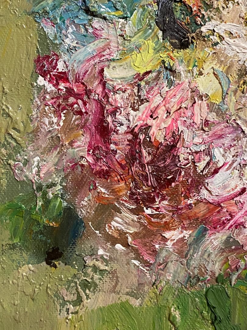 「真作」作者不明「バラ」静物画　油彩画　額装　サイン有り　F10号