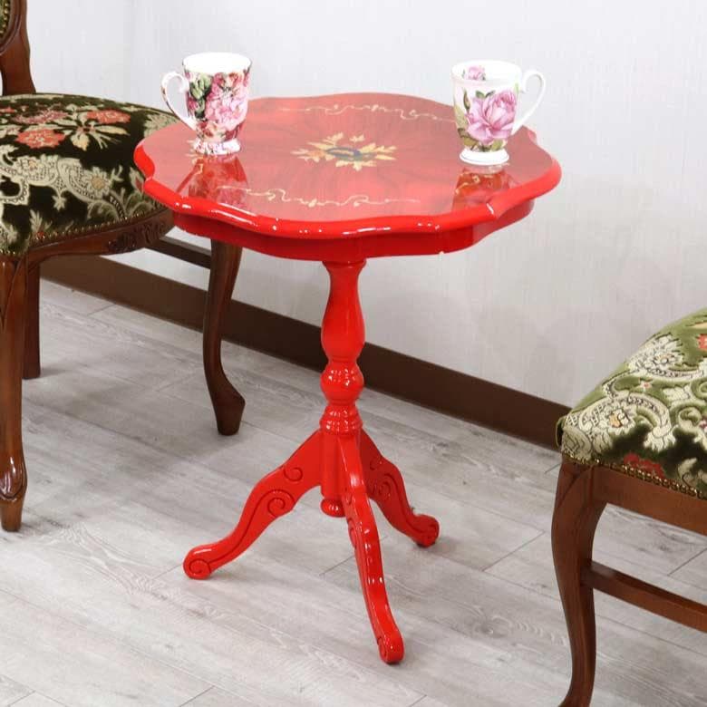 管01 ティーテーブル イタリア レッド 象嵌 カフェテーブル