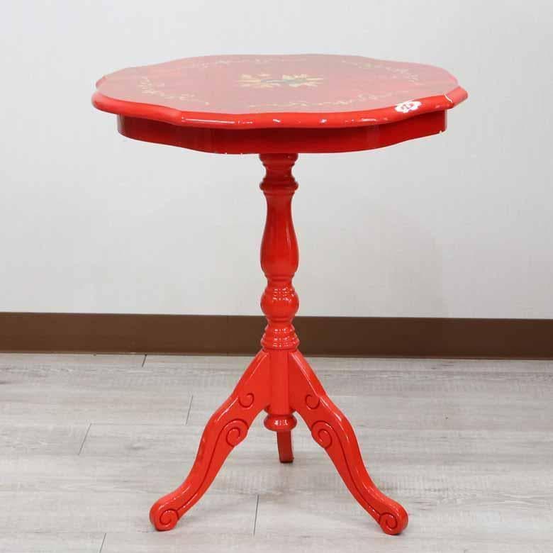 管01 ティーテーブル イタリア レッド 象嵌 カフェテーブル