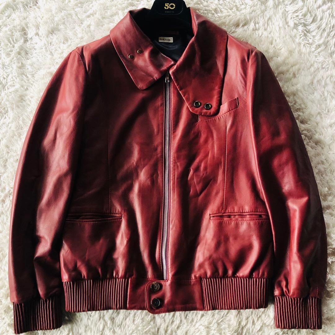 希少色✨美品 ポールスミス ラムレザージャケット 羊革 艶感 ワインレッド M
