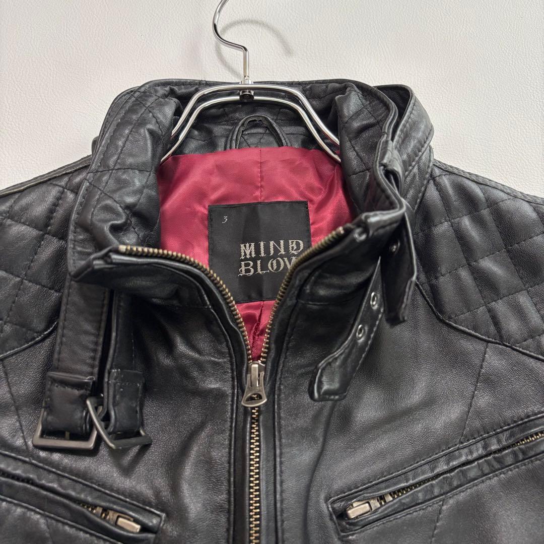 メンズビギ[羊革 キルティング レッド]ライダースジャケット Lサイズ ブラック