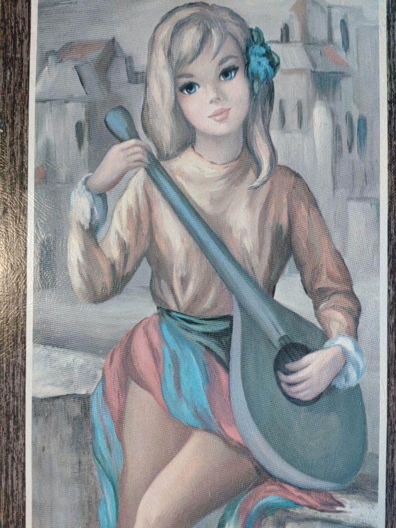 アンティークパネル　マンドリンガール