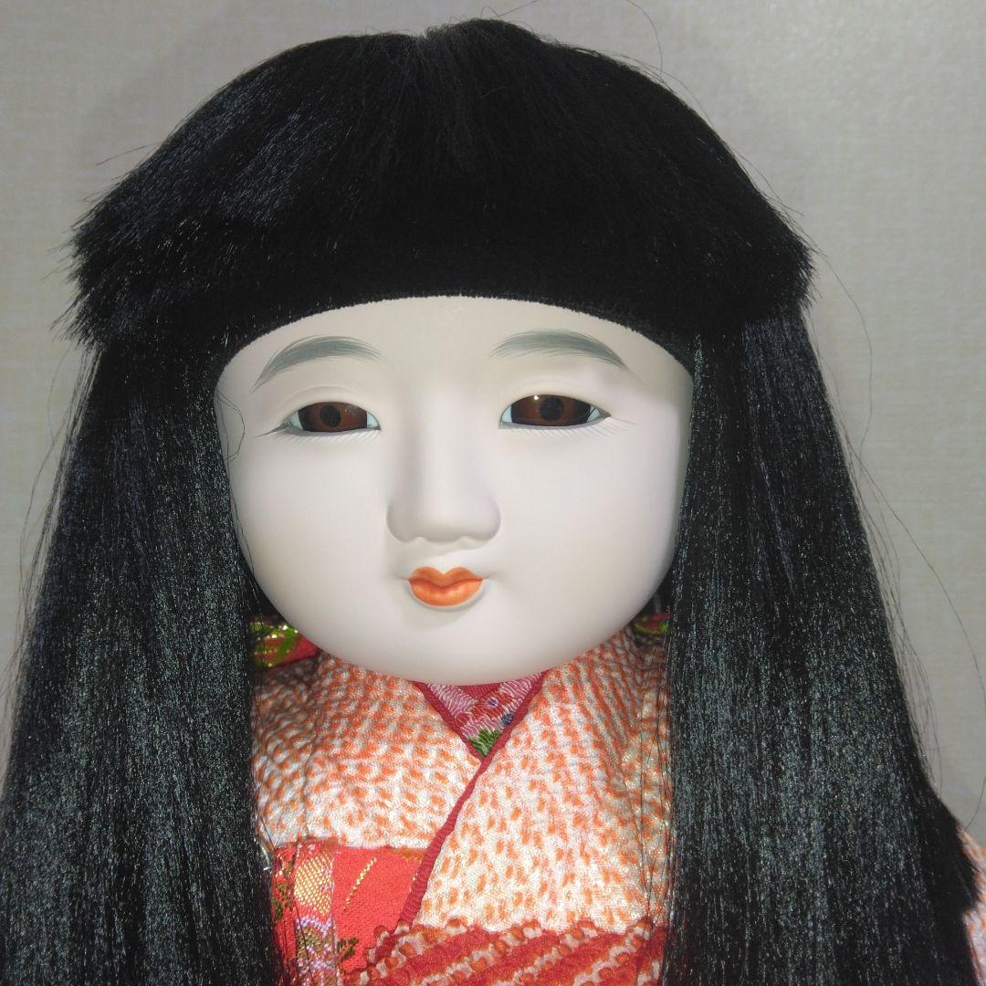 市松人形　 絞り染め　刺しゅう入り　寿宝作　 ガラスケース付き　４３cm