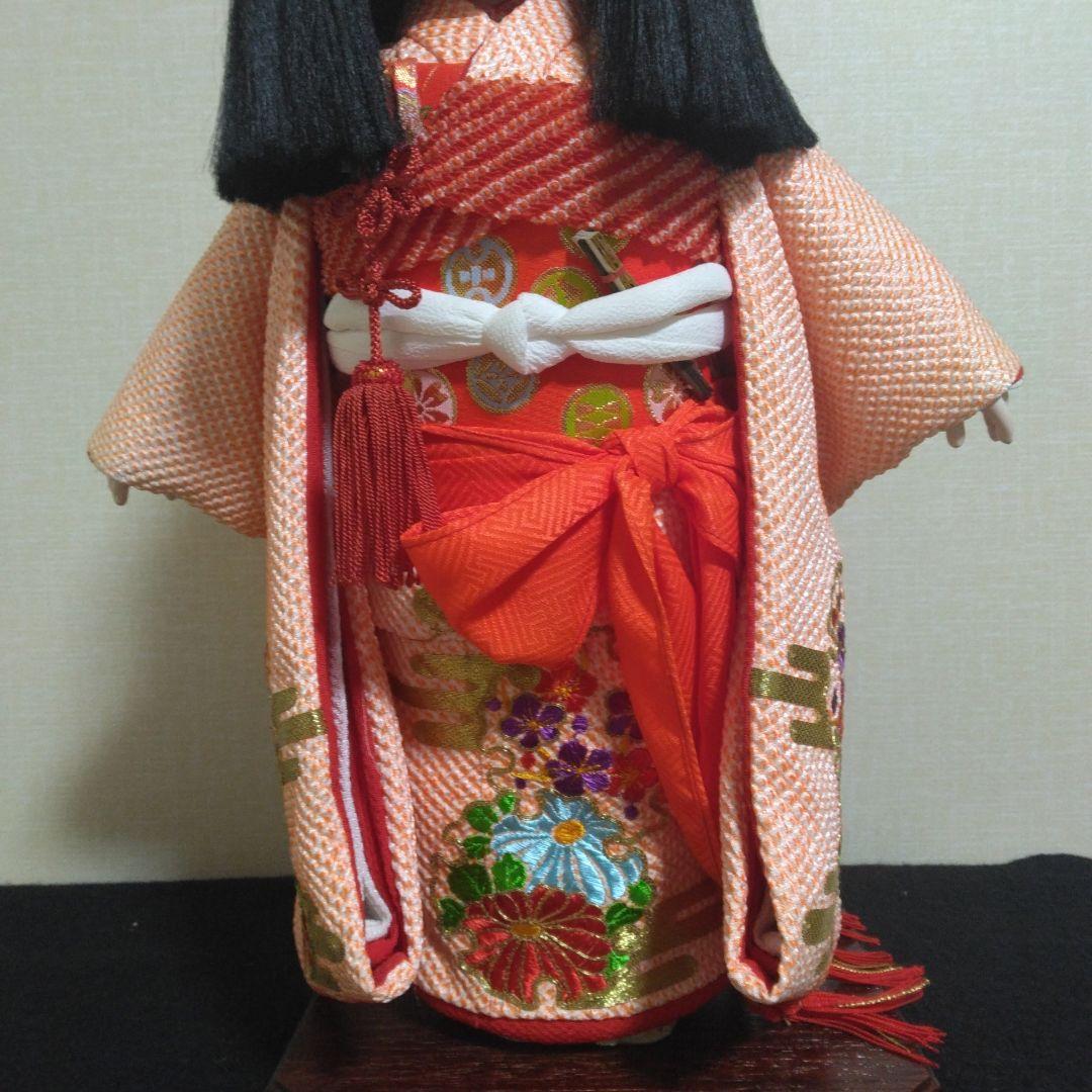 市松人形　 絞り染め　刺しゅう入り　寿宝作　 ガラスケース付き　４３cm