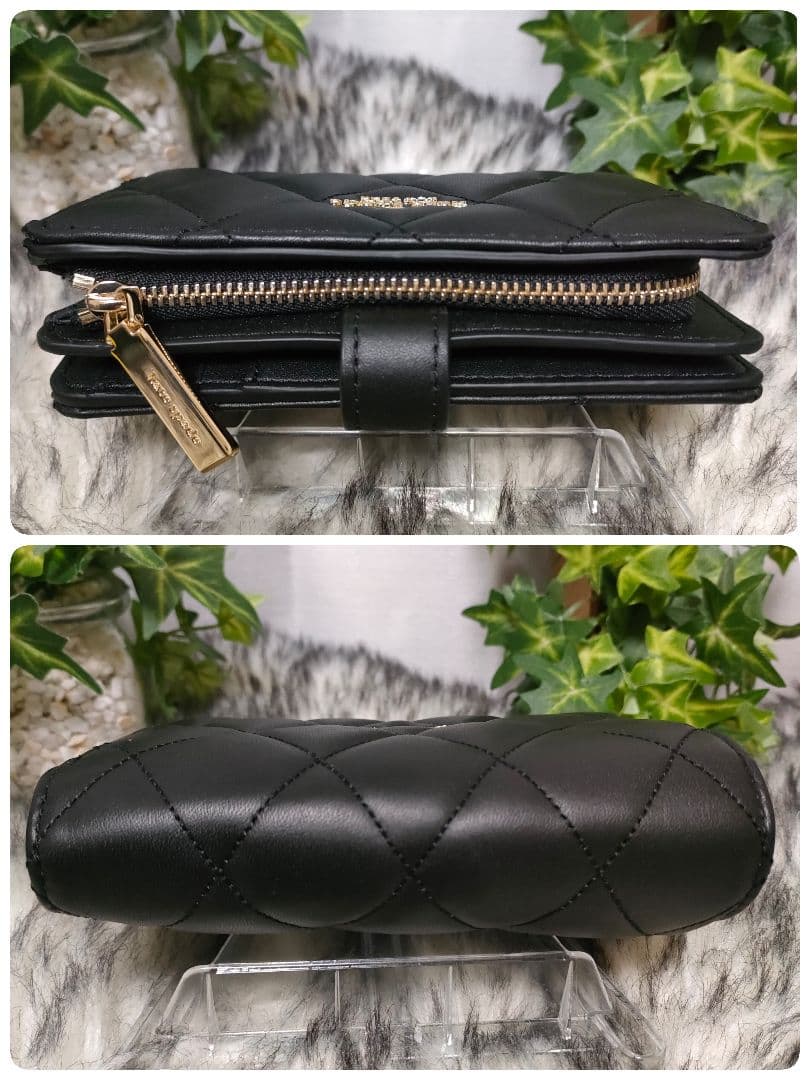 未使用に近い ケイトスペードニューヨーク 2つ折り財布 キルティング ブラック黒