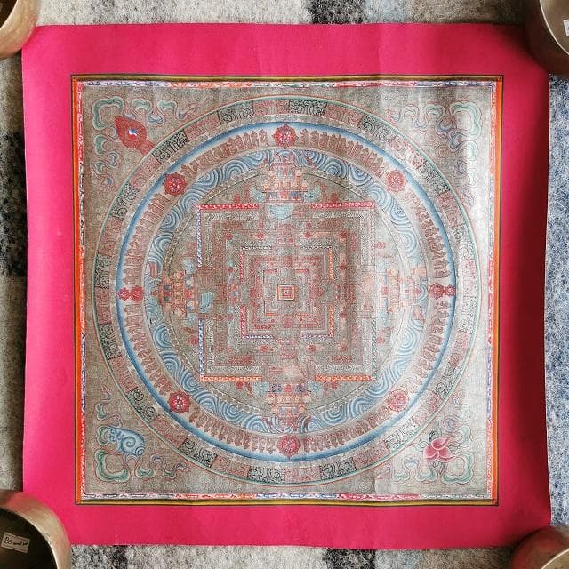 銀　時輪曼荼羅　大　カーラチャクラ　マンダラ　タンカ　仏画（額縁なし）