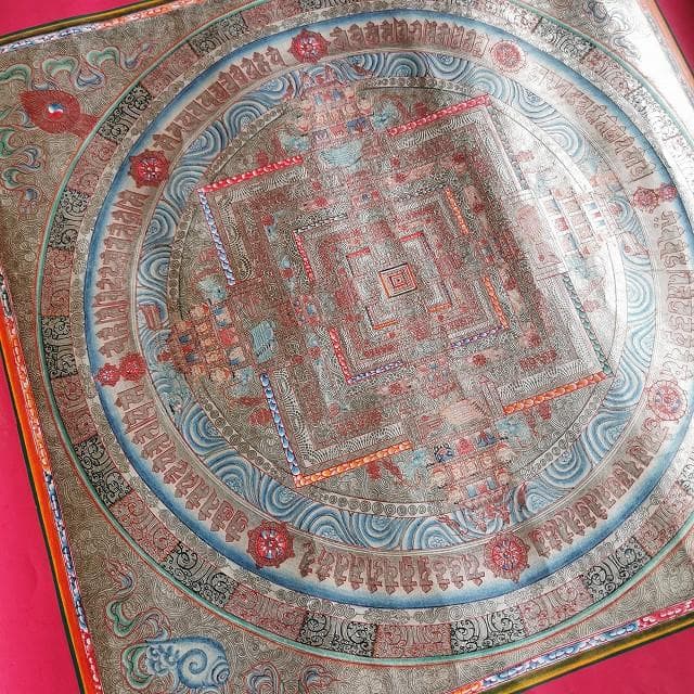 銀　時輪曼荼羅　大　カーラチャクラ　マンダラ　タンカ　仏画（額縁なし）