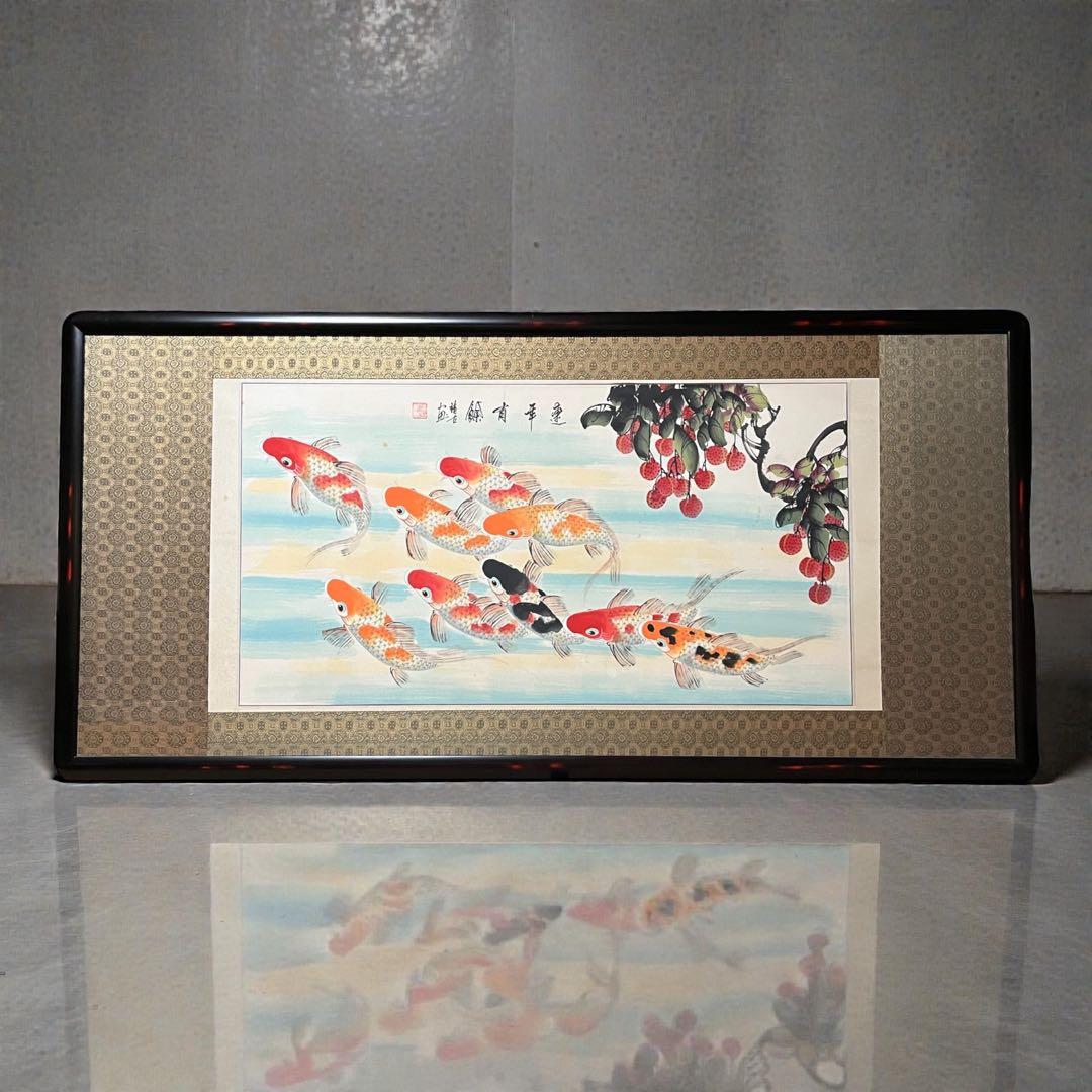 金魚絵画 フレーム付き　大きいサイズ　縁起