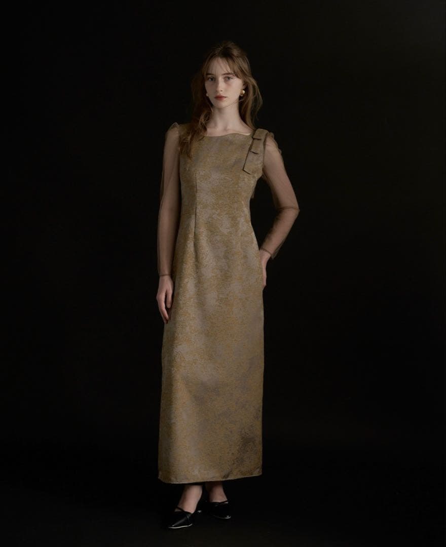 LE’RURE ショルダーリボン ジャガードドレス