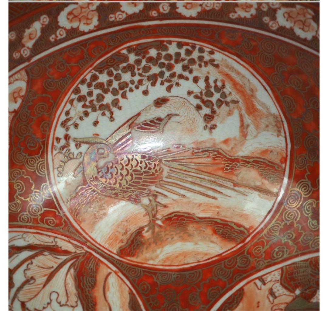 送料無料　明治前期　九谷焼　細密赤絵鉢　本物保証