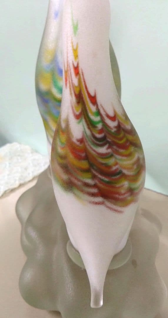 ベネチアングラスの置き物　2羽の鳥　フロストガラスコーティング　ハンドメイド