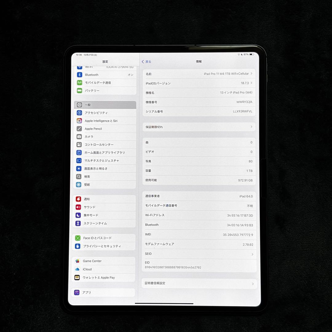 iPad Pro 13インチ (M4) 1TB Wi-Fi + Cellular