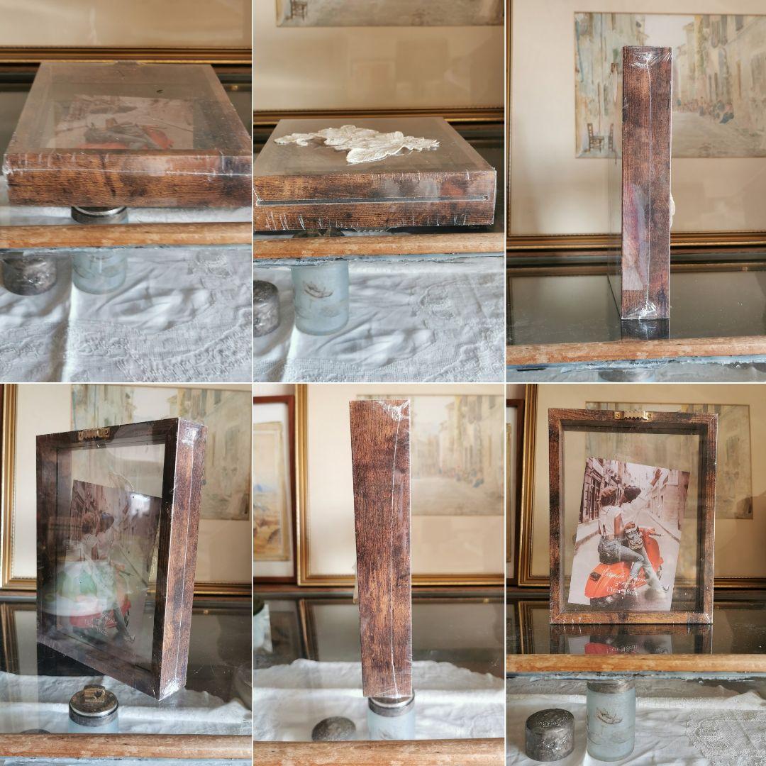 アンティーク 大輪のポワンドローズ 両面ガラス木製フレーム付き