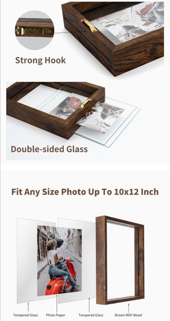 アンティーク 大輪のポワンドローズ 両面ガラス木製フレーム付き