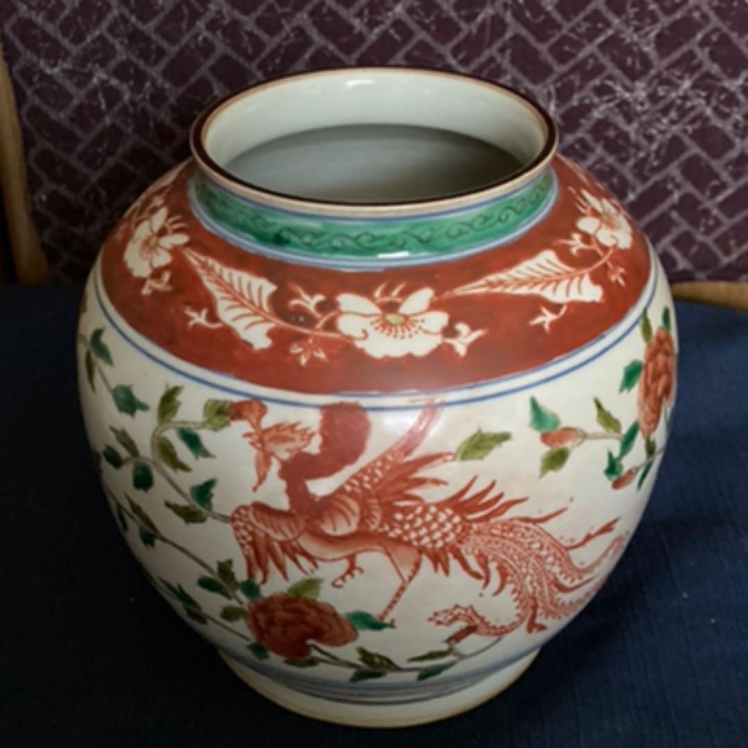 五彩花鳳凰文瓶　　天啓赤絵壷