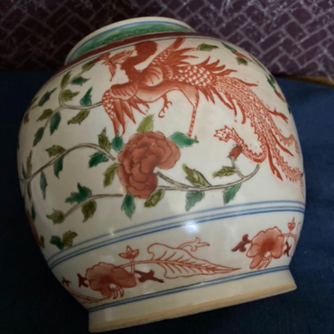 五彩花鳳凰文瓶　　天啓赤絵壷