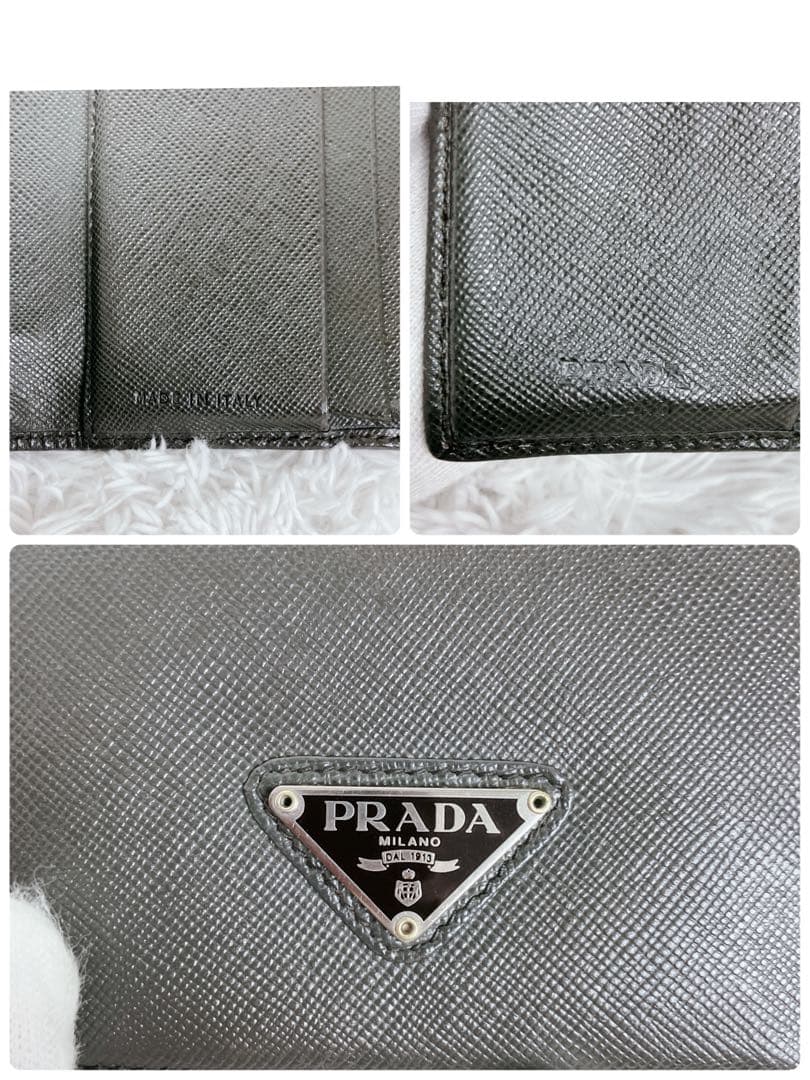 PRADA プラダ 3つ折り財布 M176サフィアーノレザー 三角ロゴ グレー