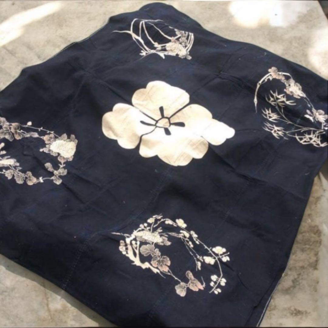 極希少　筒描き 藍染　時代物　古布183×158cm 五幅　大判　布団地