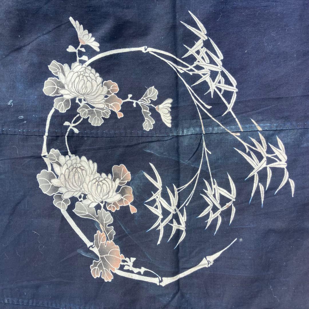 極希少　筒描き 藍染　時代物　古布183×158cm 五幅　大判　布団地