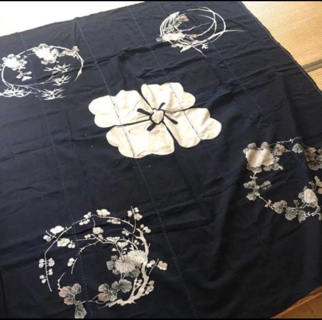 極希少　筒描き 藍染　時代物　古布183×158cm 五幅　大判　布団地