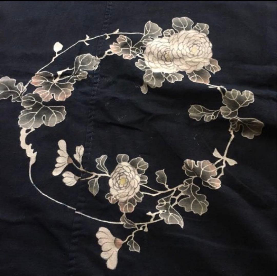 極希少　筒描き 藍染　時代物　古布183×158cm 五幅　大判　布団地