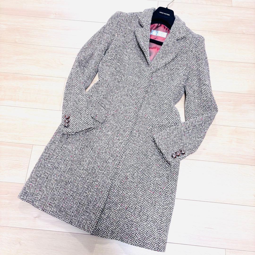 マックスマーラ　チェスターコート　ロング　銀タグ　ツイード　40 大きいサイズ