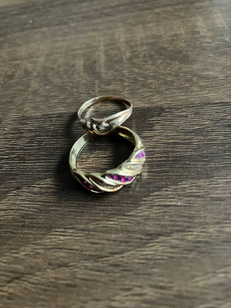 ゴールド K18 K9リング ダイヤ ルビー付き