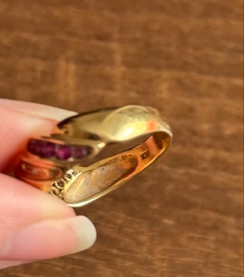 ゴールド K18 K9リング ダイヤ ルビー付き