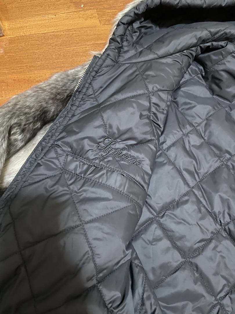 Supreme ファーコート フード付き グレー系