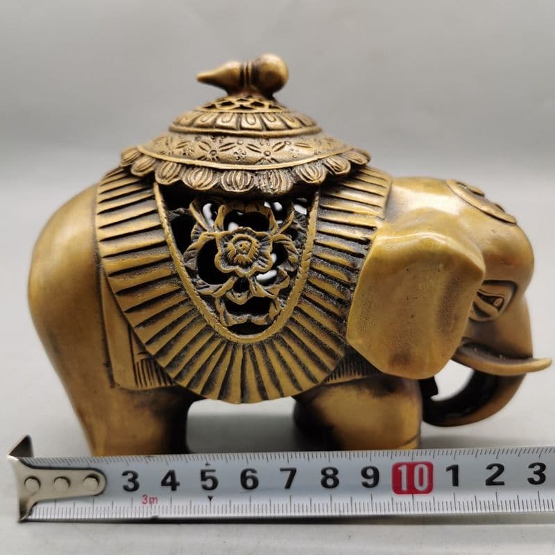 めでたい如意銅象 香炉 工芸品 美術品 置物