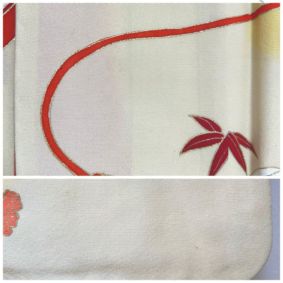 447 振袖フルセット 正絹 クリームイエロー 手描き 金彩 暈し染め レトロ