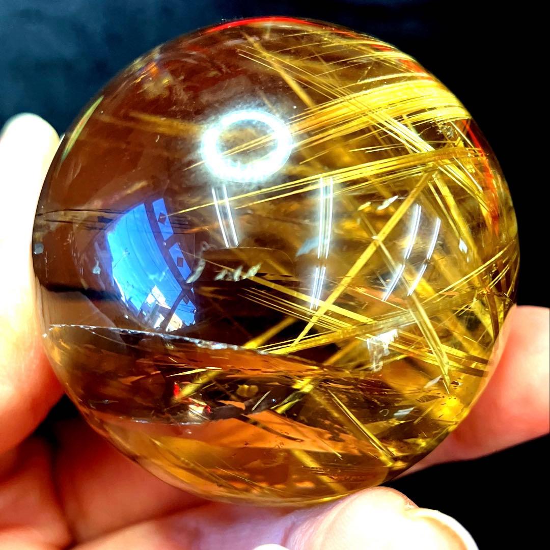 超絶綺麗✨47mm ゴールドタイチンルチルクォーツ　丸玉　スフィア　金針水晶