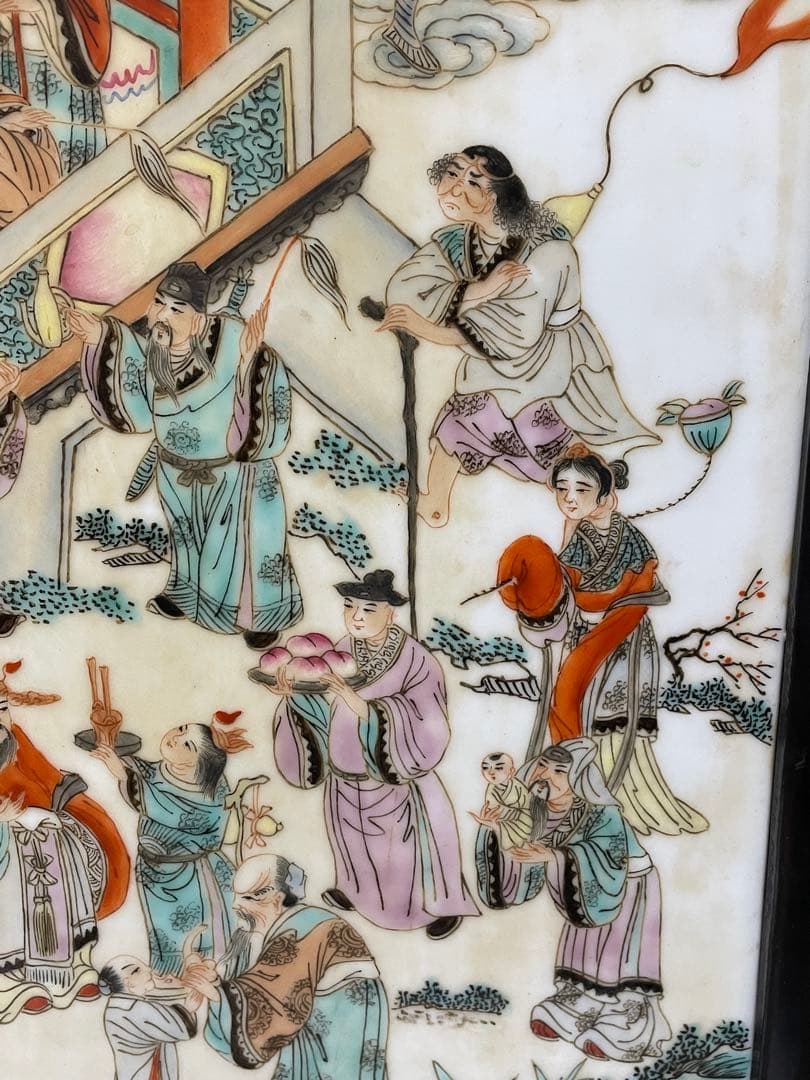 中国美術　人物の図　陶板画　硯屏