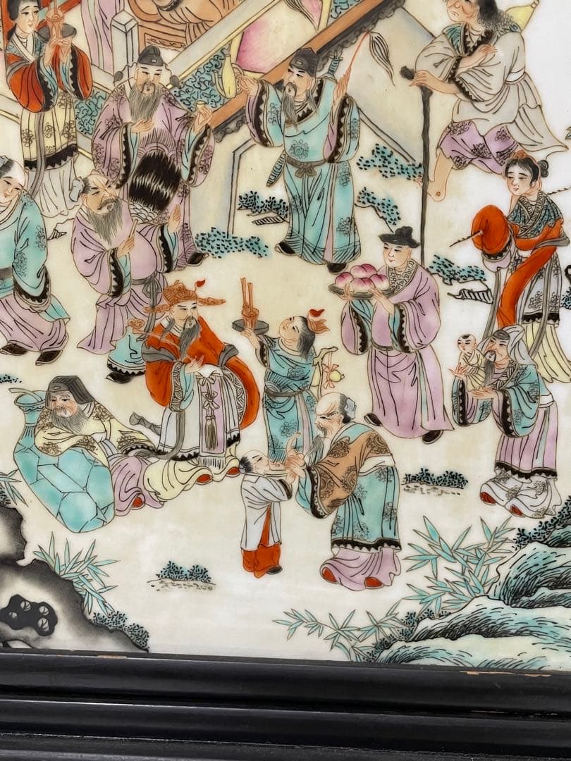 中国美術　人物の図　陶板画　硯屏