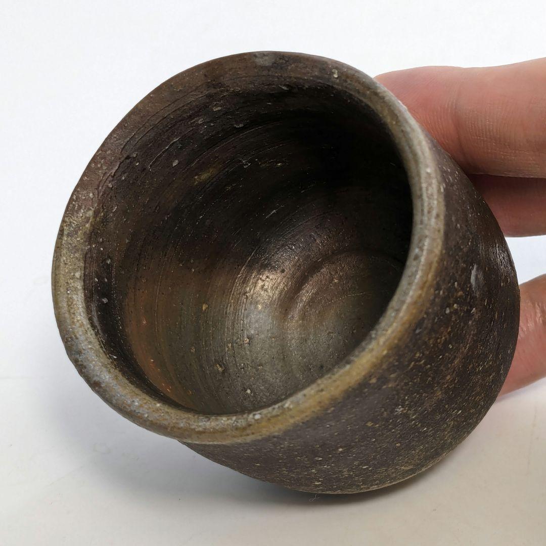 岡山県重要無形文化財 四代目松田華山 備前焼 桟切酒呑 共箱共布栞 酒器 酒杯