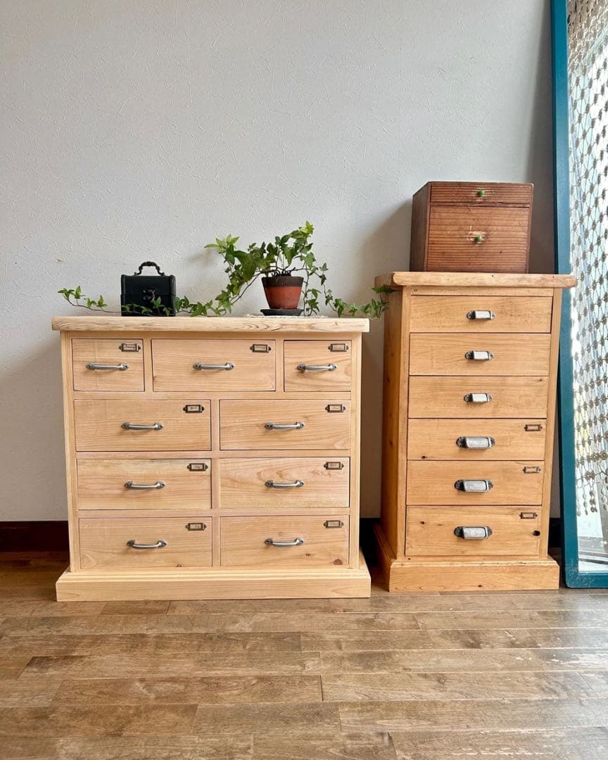 【ハンドメイド】国産ひのき使用　シンプル9杯チェスト