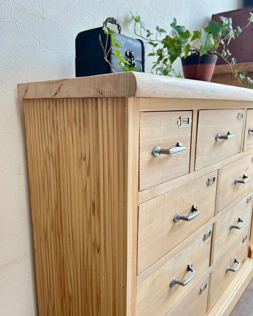 【ハンドメイド】国産ひのき使用　シンプル9杯チェスト