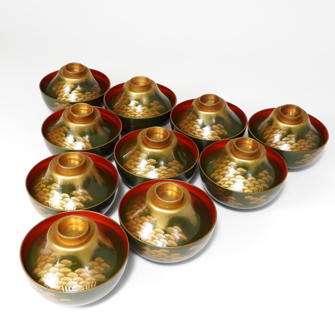 橘屋浅野友七』造 富士形 蒔絵 吸物椀 10客揃 共箱◆保証 江戸後期茶人の言葉