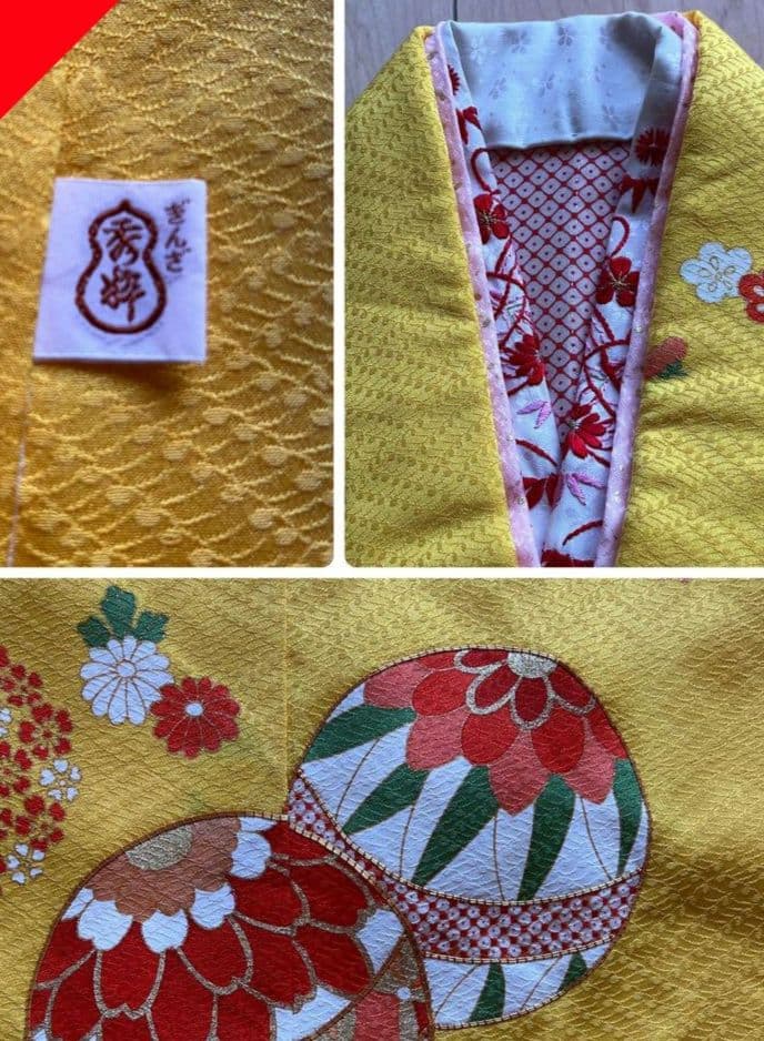 正絹　ぎんざ秀粋　黄色 7歳　七五三着物セット　和装小物　結び帯