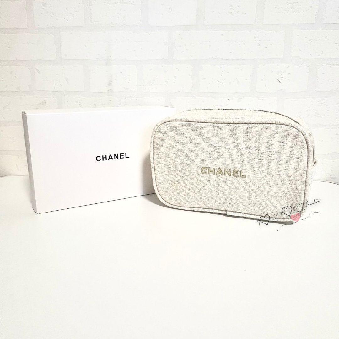 限定色❤CHANEL❤VIP限定 コスメポーチ チェーン付 ラメ入り ホワイト