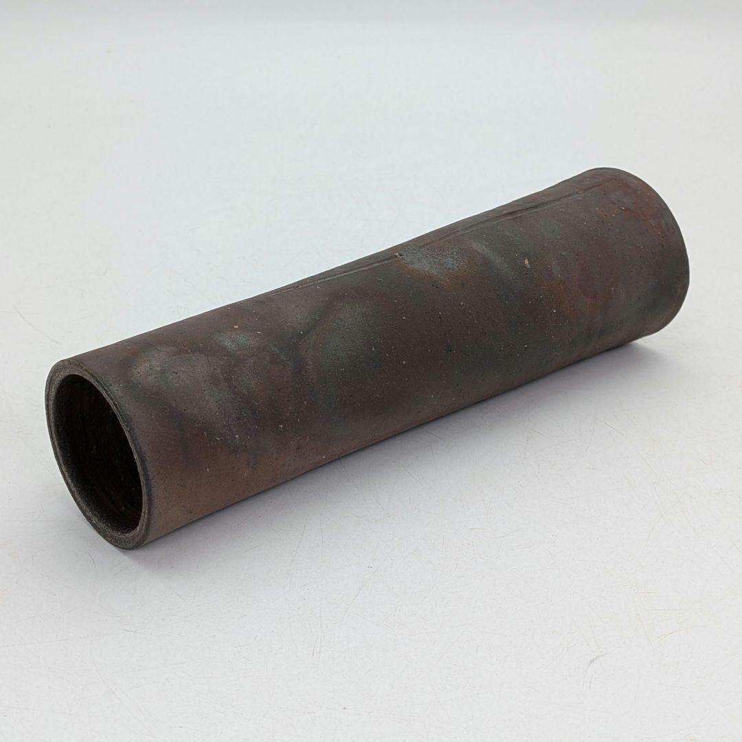 岡山県重要無形文化財 二代藤原楽山 備前焼 寸胴花入 共箱 一輪挿し 花瓶 花器