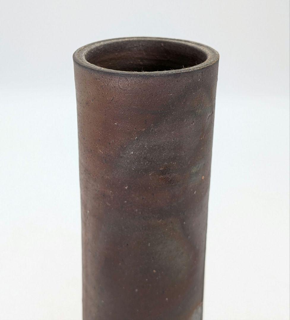 岡山県重要無形文化財 二代藤原楽山 備前焼 寸胴花入 共箱 一輪挿し 花瓶 花器