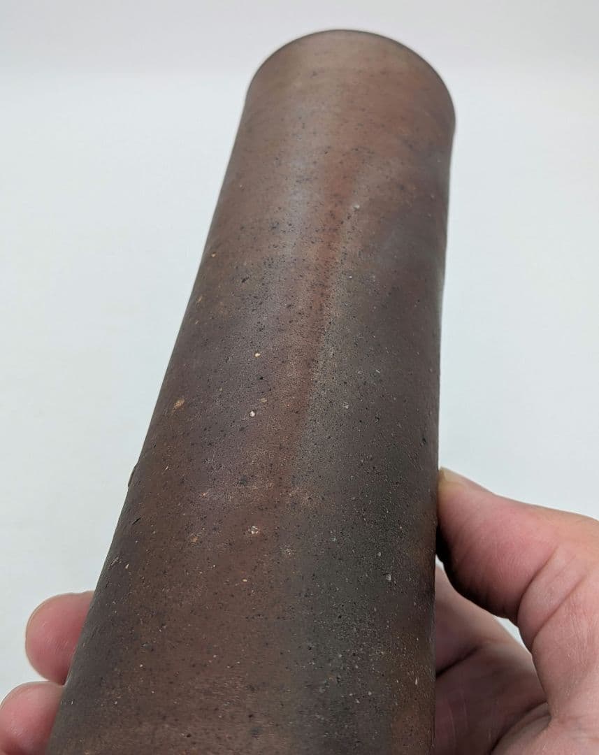 岡山県重要無形文化財 二代藤原楽山 備前焼 寸胴花入 共箱 一輪挿し 花瓶 花器