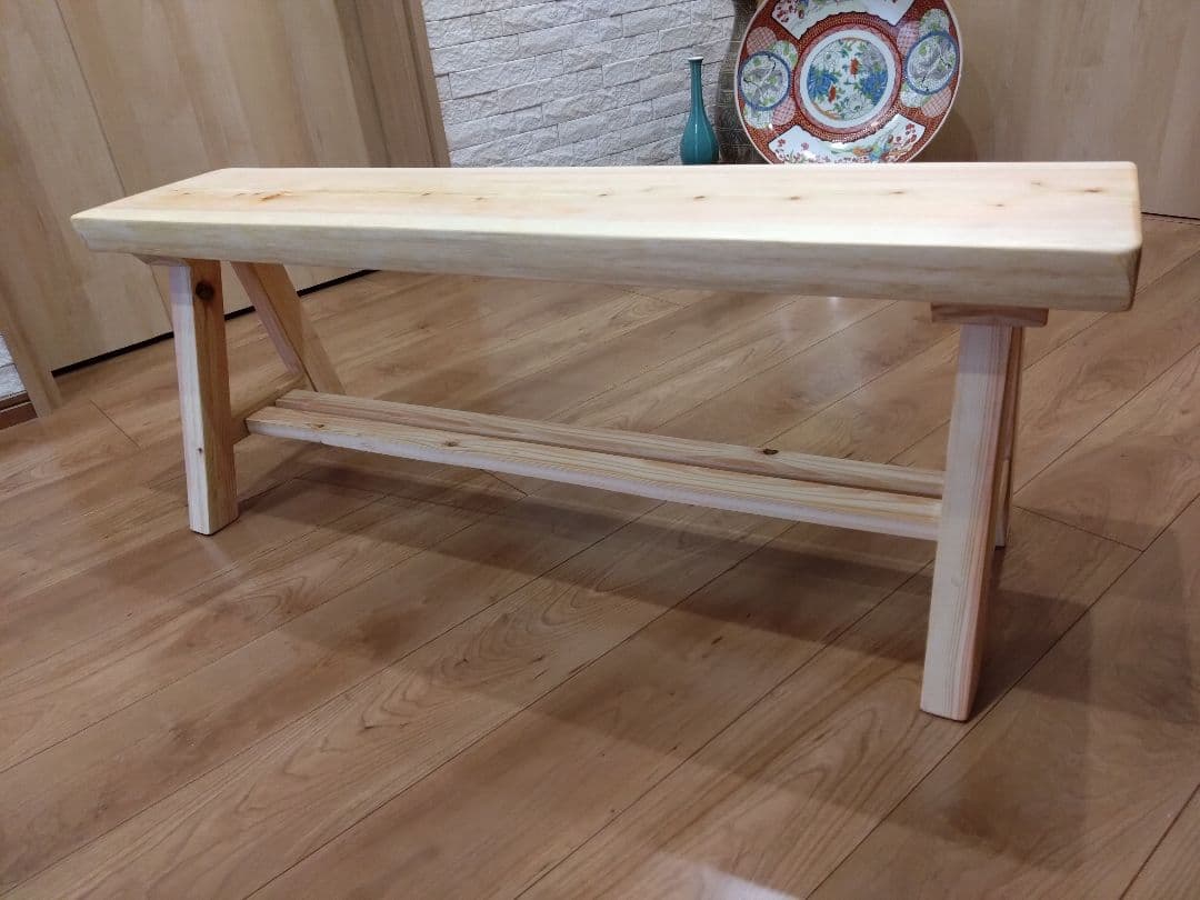 檜のベンチ51　値下げ❕耳付き、幅広で座りやすく、総檜造り、リビングや食卓に❕