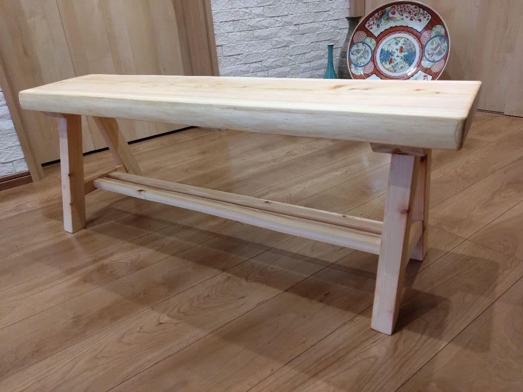 檜のベンチ51　値下げ❕耳付き、幅広で座りやすく、総檜造り、リビングや食卓に❕
